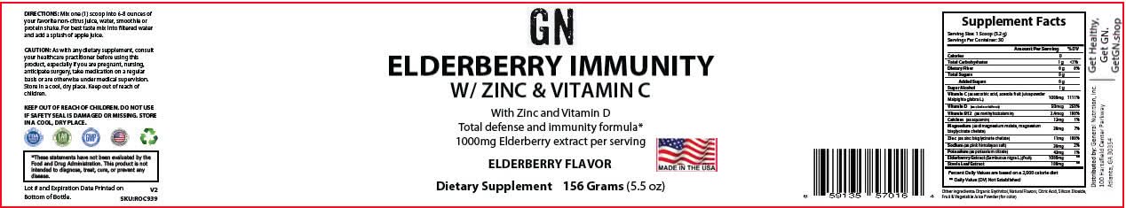 Elderberry immunity supplement label with nutritional information and branding.