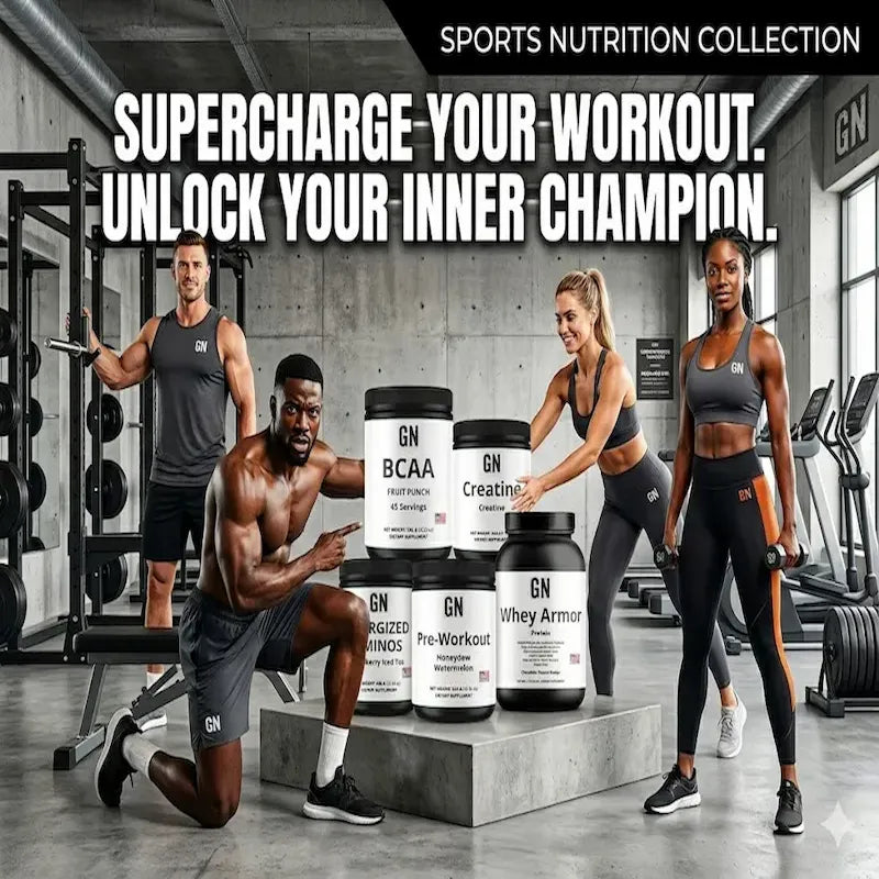 GN products on stage in a gym with 4 workout persons