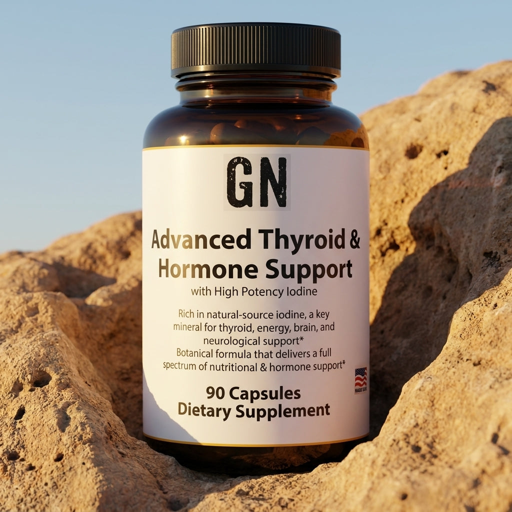 Advanced Thyroid & Hormone Support – 99.5% | GetGN | Use the selected product image as the exact product identity and material reference, not as a composition to copy.