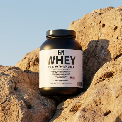 Bulk Whey Protein 5lb Chocolate 70-Servings – 99.5% | GetGN | Use the selected product image as the exact product identity and material reference, not as a composition to copy.