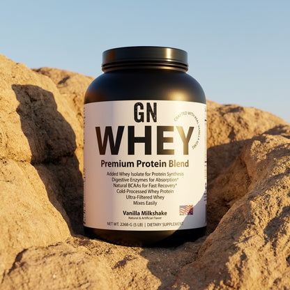 Bulk Whey Protein 5lb Vanilla Milkshake 70-Servings – 99.5% Purity | GetGN | Use the selected product image as the exact product identity and material reference, not as a composition to copy.