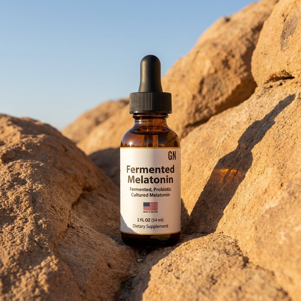 Fermented Liquid Melatonin 2oz – COA-Verified | GetGN | Use the selected product image as the exact product identity and material reference, not as a composition to copy.