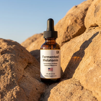 Fermented Liquid Melatonin 2oz – COA-Verified | GetGN | Use the selected product image as the exact product identity and material reference, not as a composition to copy.