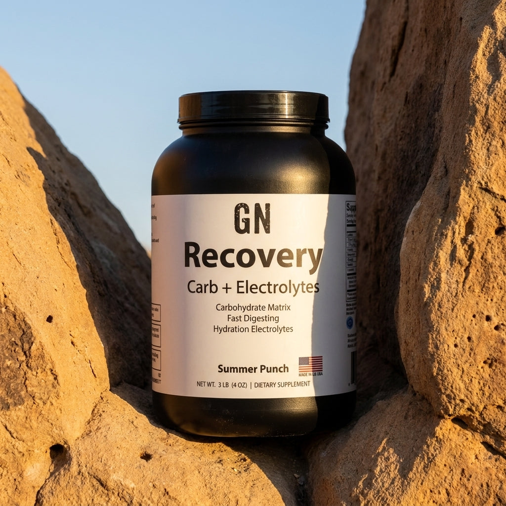 GN RECOVERY Carb + Electrolytes - Summer Punch | GetGN | Use the selected product image as the exact product identity and material reference, not as a composition to copy.
