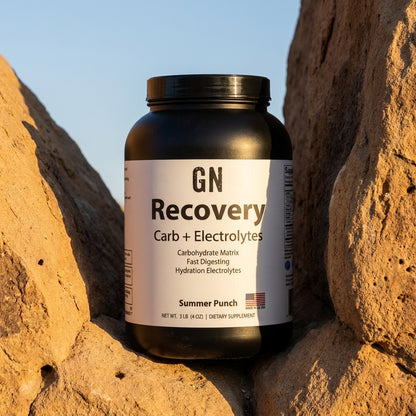 GN RECOVERY Carb + Electrolytes - Summer Punch | GetGN | Use the selected product image as the exact product identity and material reference, not as a composition to copy.