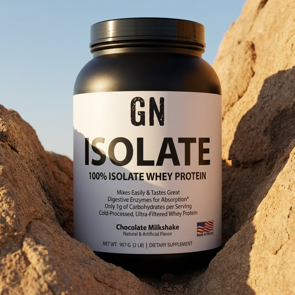 GetGN ISOLATE 100% Isolate Whey Protein - Chocolate Milkshake– 99.6% Purity | GetGN | Use the selected product image as the exact product identity and material reference, not as a composition to copy.