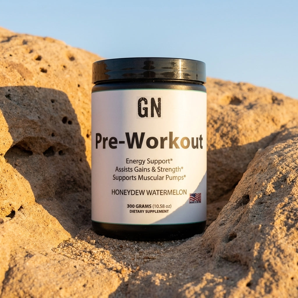 GetGN Pre-Workout Honeydew Watermelon  – 99.5% Purity | COA-Verified | GetGN | Use the selected product image as the exact product identity and material reference, not as a composition to copy.