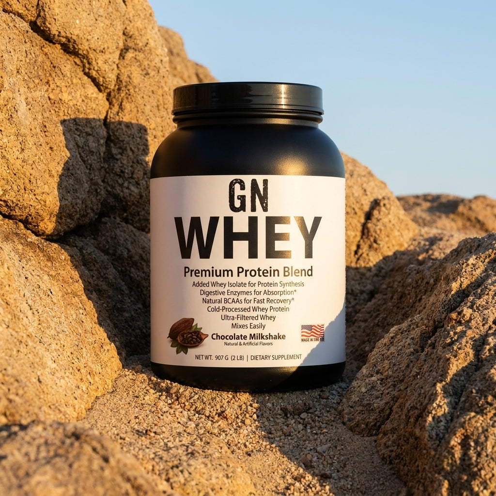 GetGN WHEY Premium Protein Blend - Chocolate Milkshake – 99.5% Purity | GetGN | Use the selected product image as the exact product identity and material reference, not as a composition to copy.