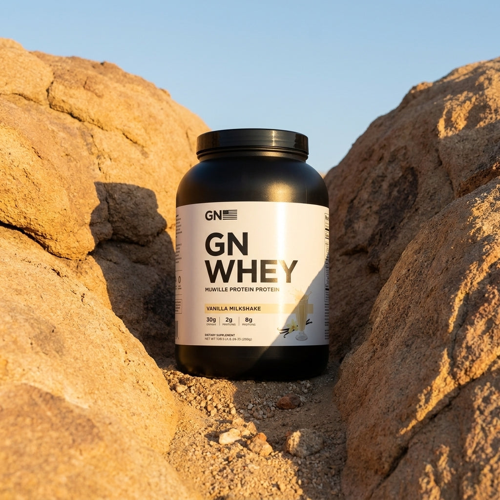 GetGN WHEY Premium Protein Blend - Vanilla Milkshake – COA-Verified | GetGN | Use the selected product image as the exact product identity and material reference, not as a composition to copy.