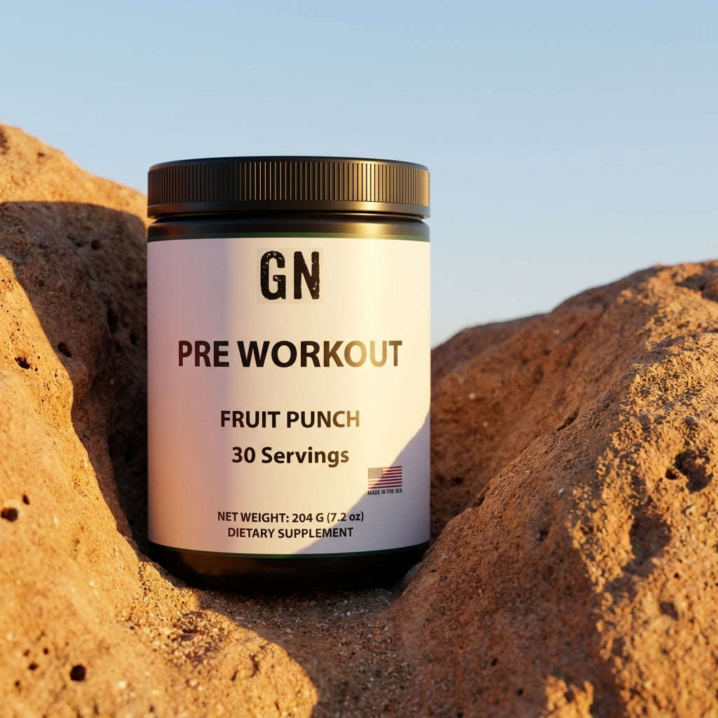 High-Intensity Pre-Workout Fruit Punch – 99.5% Purity | GetGN | Use the selected product image as the exact product identity and material reference, not as a composition to copy.