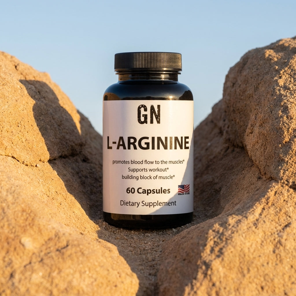 L-Arginine 500mg – 99.5% Purity | COA-Verified | GetGN | Use the selected product image as the exact product identity and material reference, not as a composition to copy.