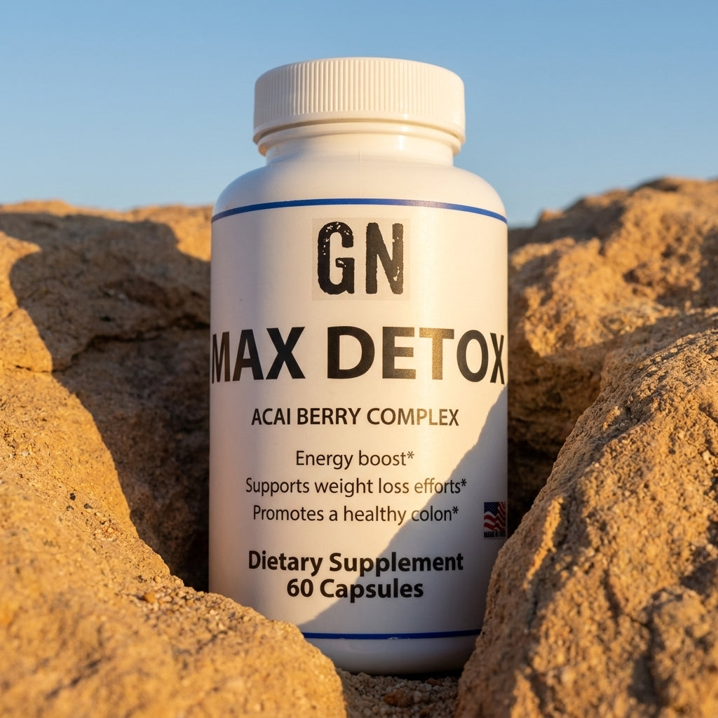 MAX DETOX ACAI BERRY COMPLEX– 99.5% | GetGN | Use the selected product image as the exact product identity and material reference, not as a composition to copy.