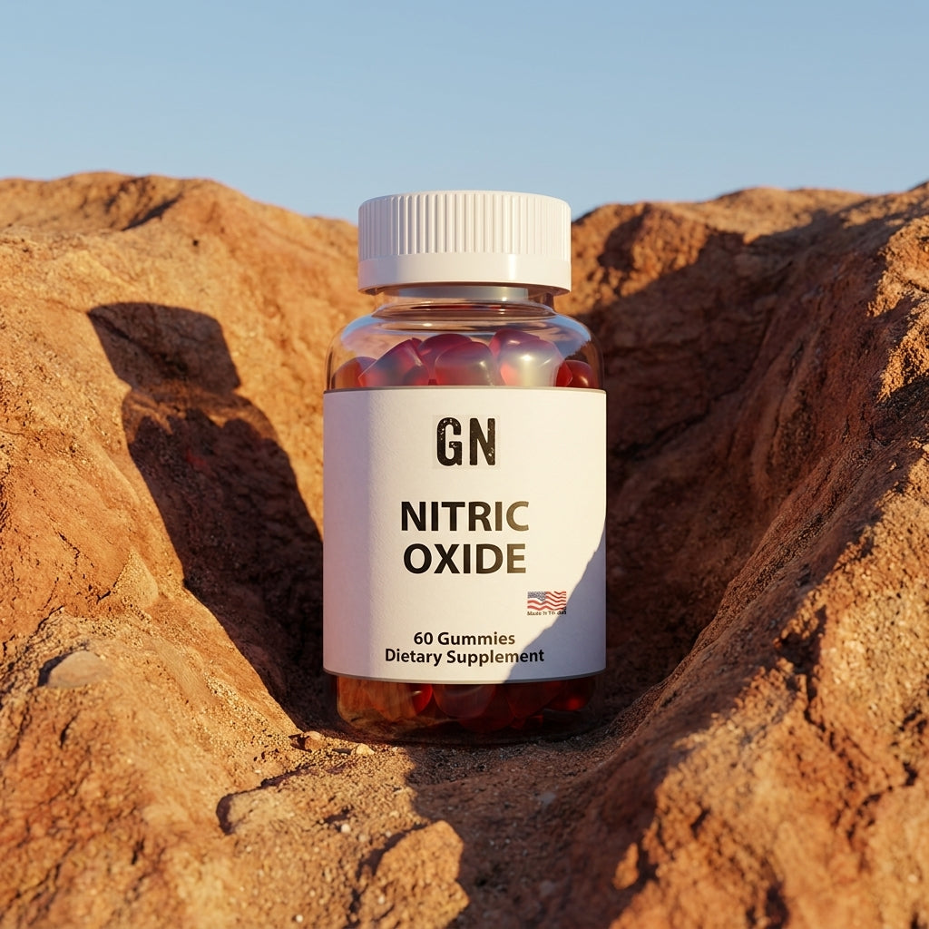 Nitric Oxide Gummies – 99.5% Purity | COA-Verified | GetGN | Use the selected product image as the exact product identity and material reference, not as a composition to copy.