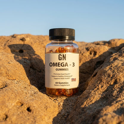 Omega-3 Gummies – 99.5% Purity | COA-Verified | GetGN | Use the selected product image as the exact product identity and material reference, not as a composition to copy.