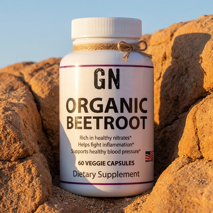 Organic Beetroot Capsules – 99.5% Purity | COA | GetGN | Use the selected product image as the exact product identity and material reference, not as a composition to copy.