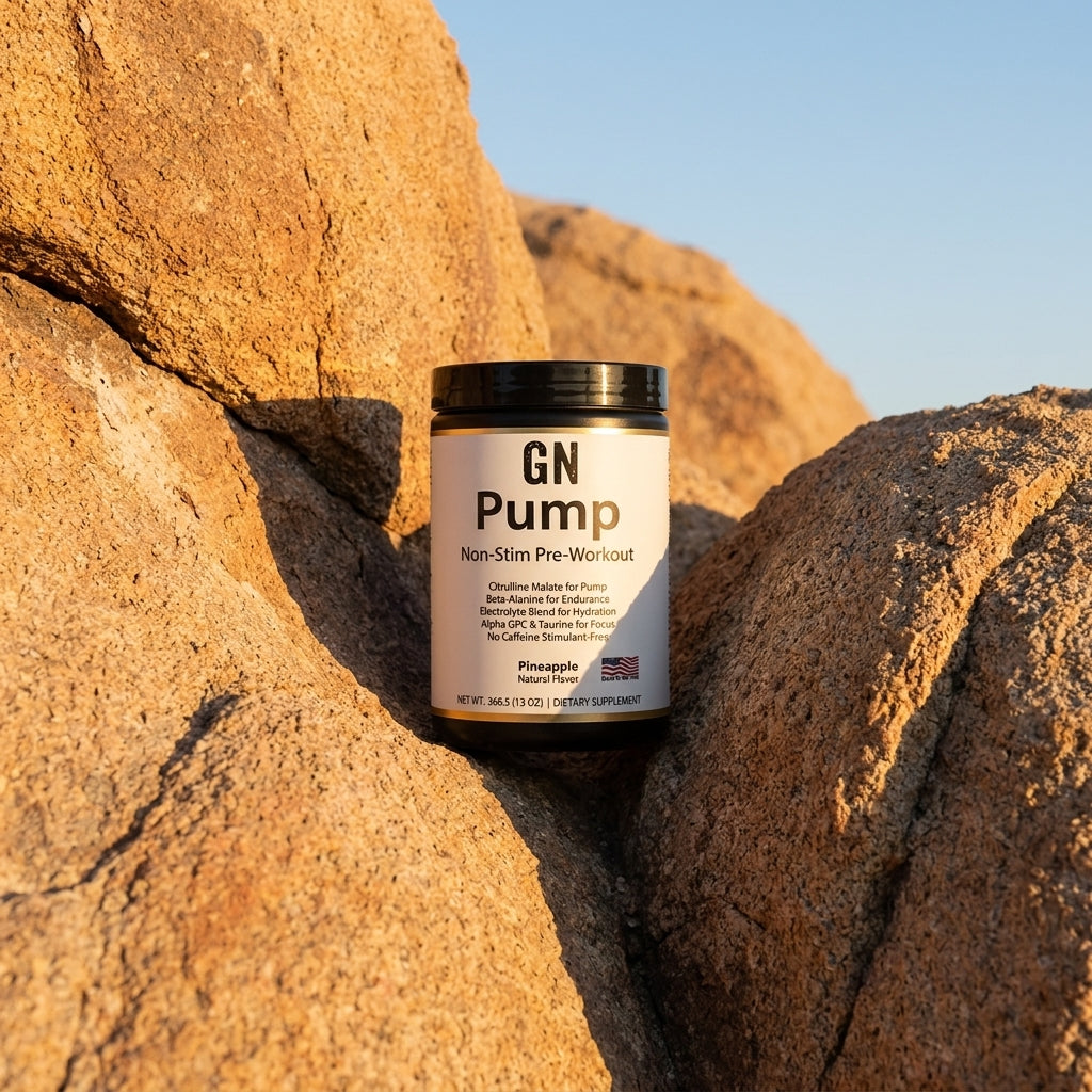 PUMP Non-Stim Pre-Workout - Pineapple | GetGN | Use the selected product image as the exact product identity and material reference, not as a composition to copy.