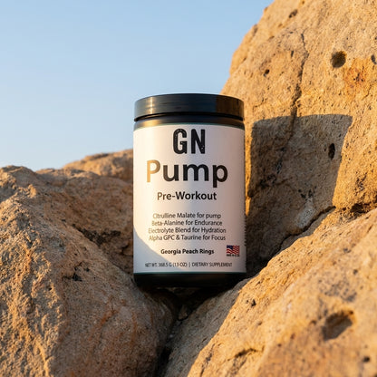 PUMP Pre-Workout - Georgia Peach Rings | GetGN | Use the selected product image as the exact product identity and material reference, not as a composition to copy.