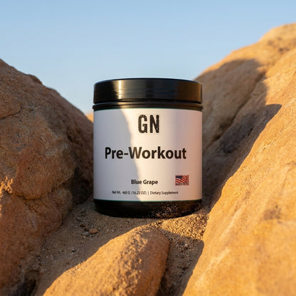 Pre-Workout + 5g Creatine Grape Annihilation – 99.5% | GetGN | Use the selected product image as the exact product identity and material reference, not as a composition to copy.