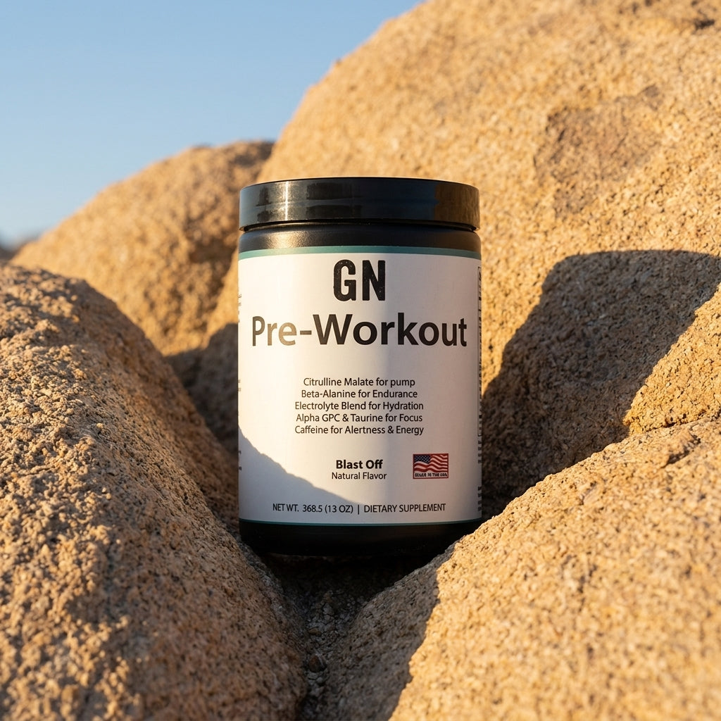 Pre-Workout Citrus Blast-Off 312g – 99.5% Purity | GetGN | Use the selected product image as the exact product identity and material reference, not as a composition to copy.