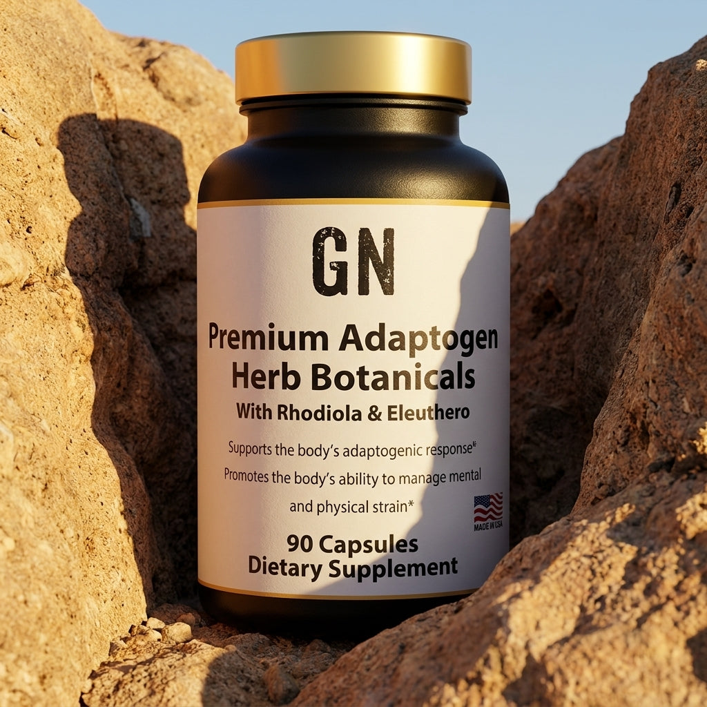 Premium Adaptogen Herb Botanicals – COA-Verified | GetGN | Use the selected product image as the exact product identity and material reference, not as a composition to copy.