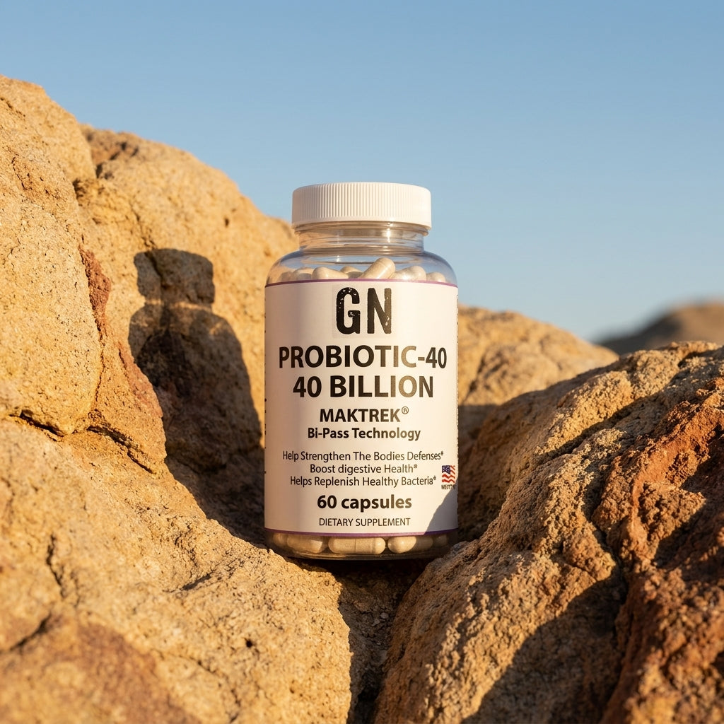 Probiotic 40 Billion CFU – 99.5% Purity | COA | GetGN | Use the selected product image as the exact product identity and material reference, not as a composition to copy.
