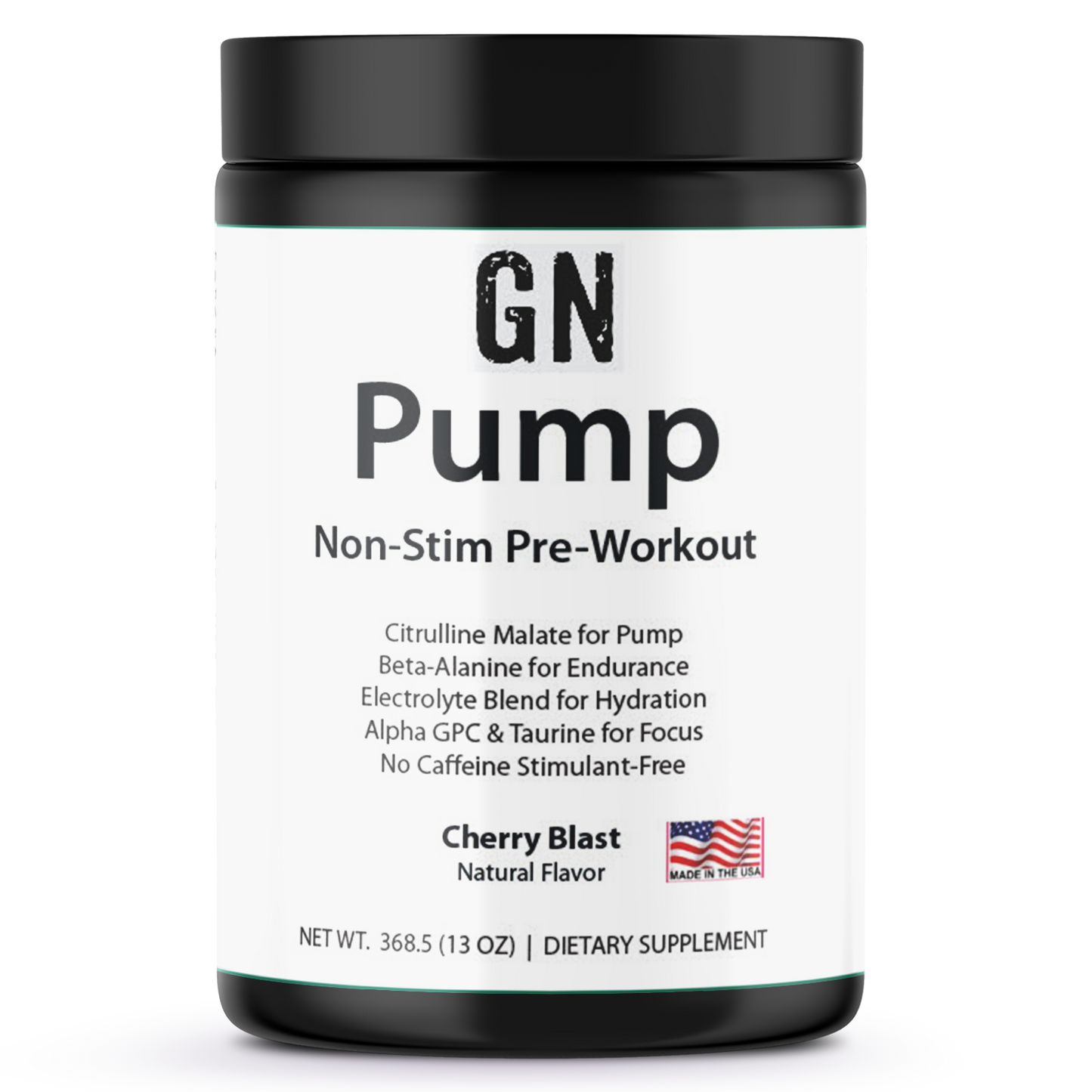 GN Pump Non-Stim Pre-Workout supplement container on a white background