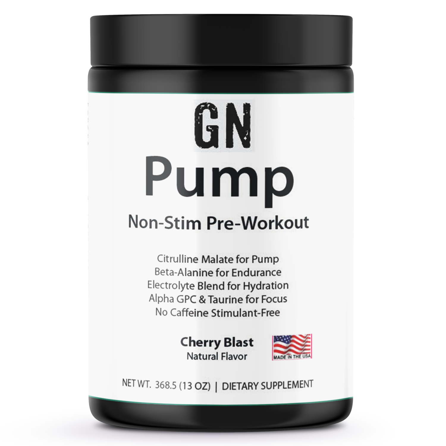 GN Pump Non-Stim Pre-Workout supplement container on a white background