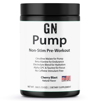 GN Pump Non-Stim Pre-Workout supplement container on a white background