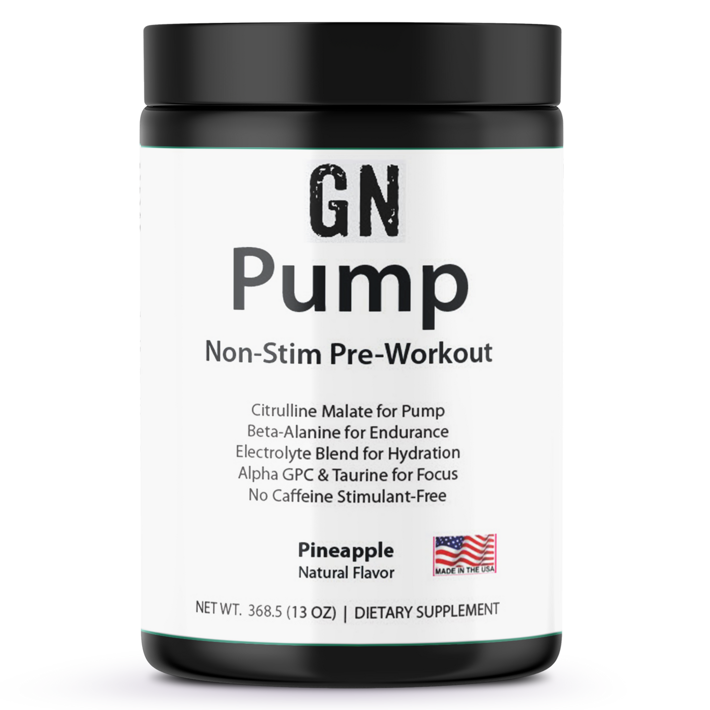 GN Pump Non-Stim Pre-Workout supplement container on a white background