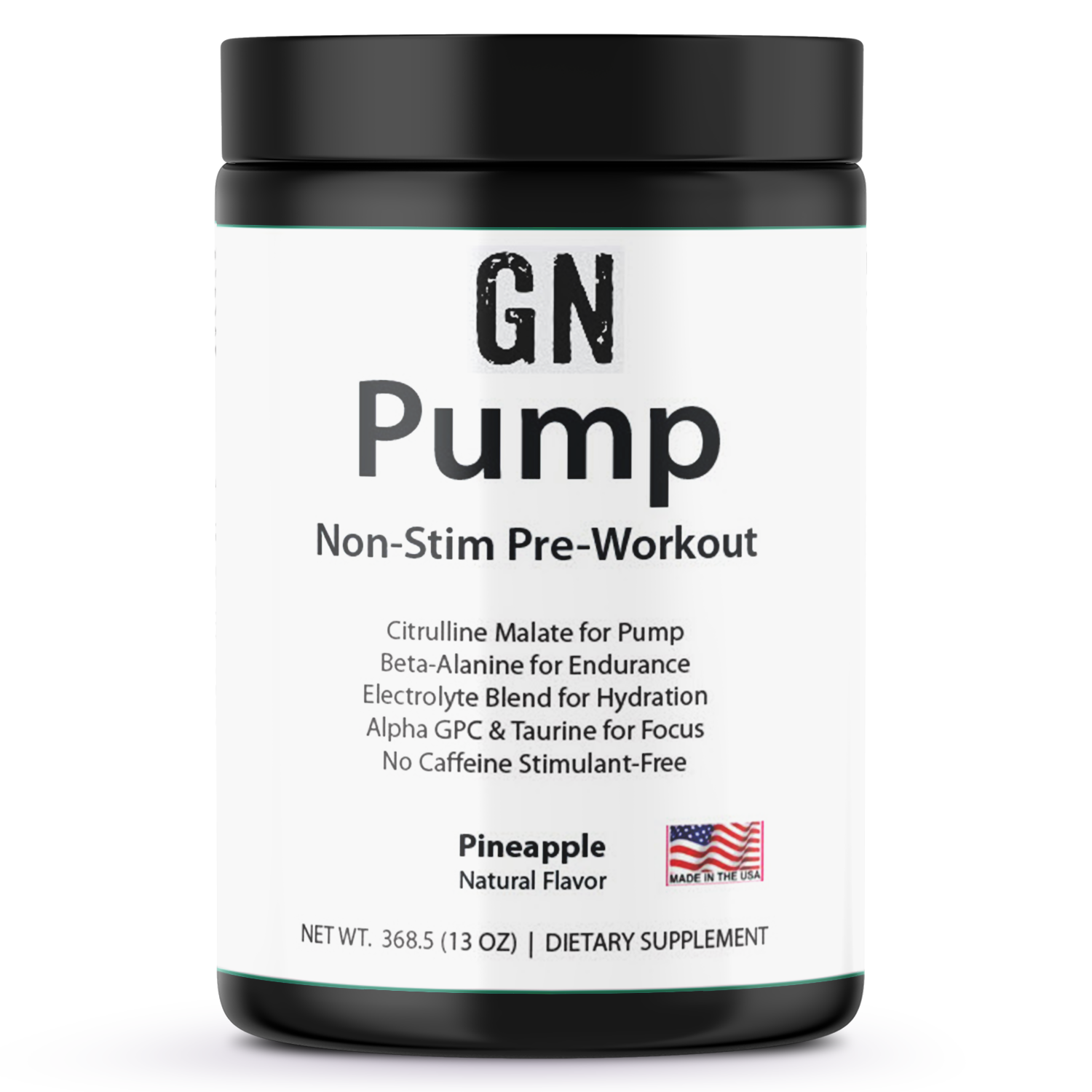 GN Pump Non-Stim Pre-Workout supplement container on a white background