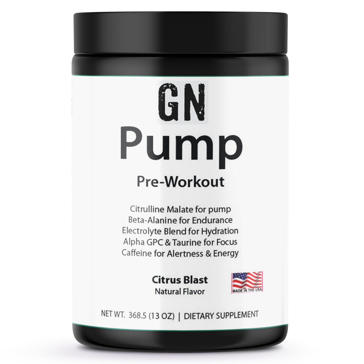 GN Pump pre-workout supplement container on a white background