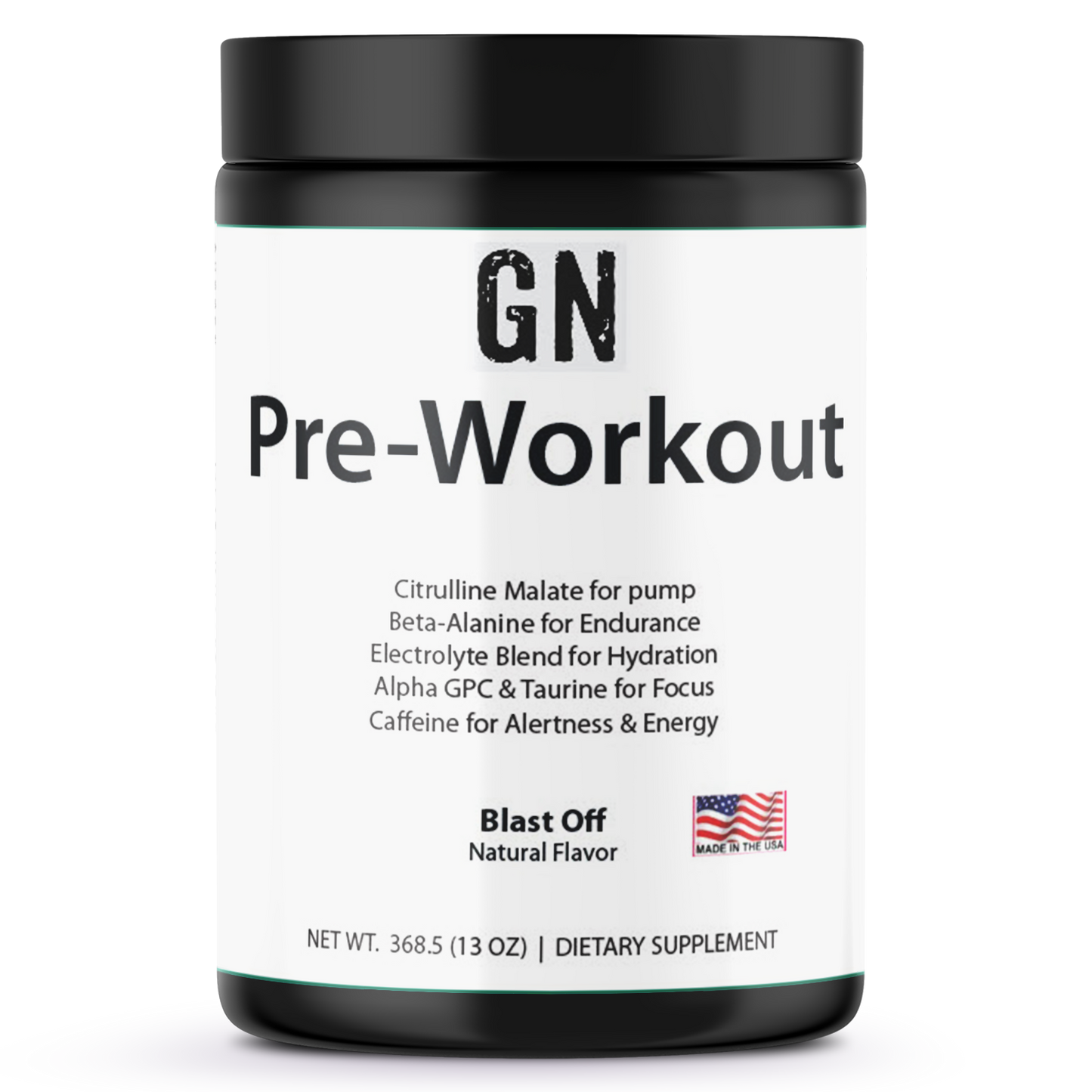 GN Pre-Workout supplement container on a white background