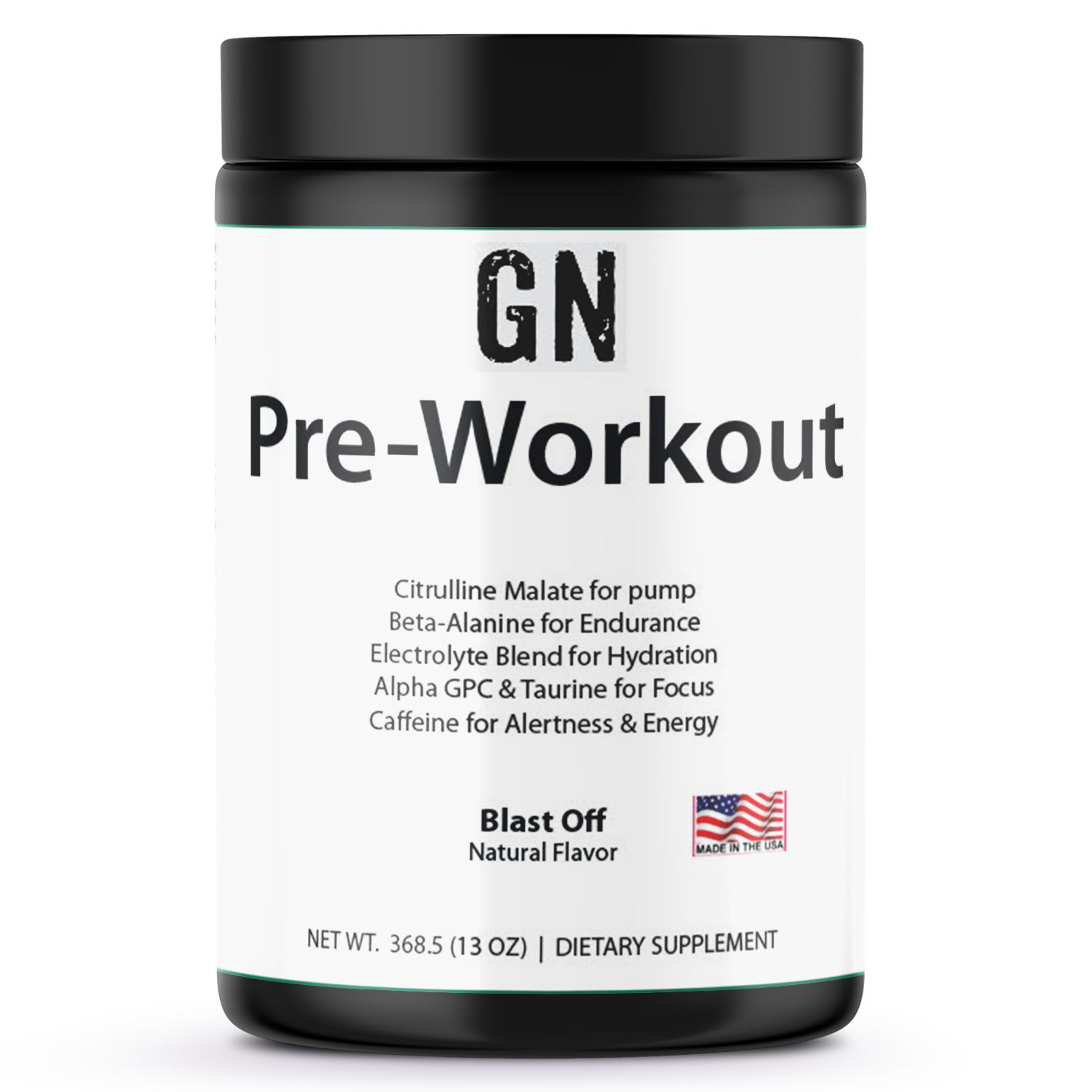 GN Pre-Workout supplement container on a white background