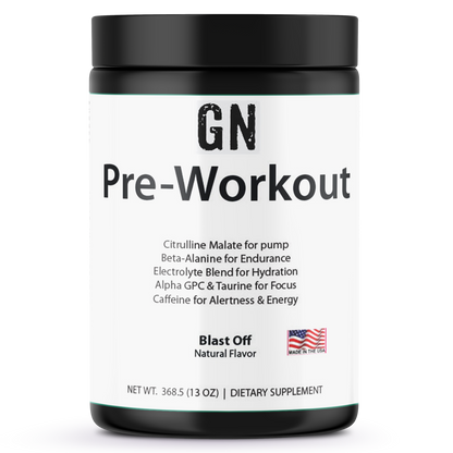 GN Pre-Workout supplement container on a white background