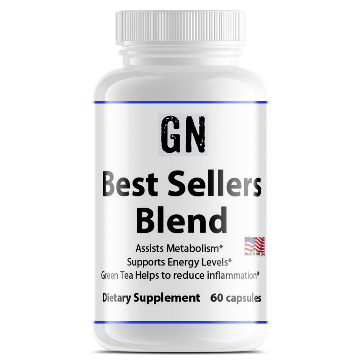 Supplement bottle labeled 'GN Best Sellers Blend' on a white background
