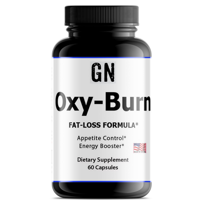 Supplement bottle labeled 'Oxy-Burn' on a white background