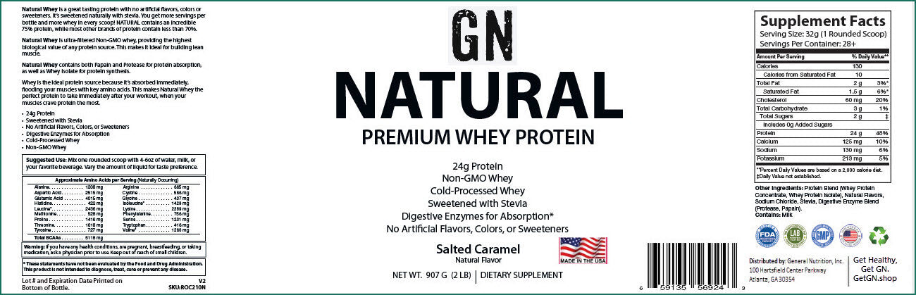 Natrual Premium Whey Protein Salted Caramel Dietary Supplement Label