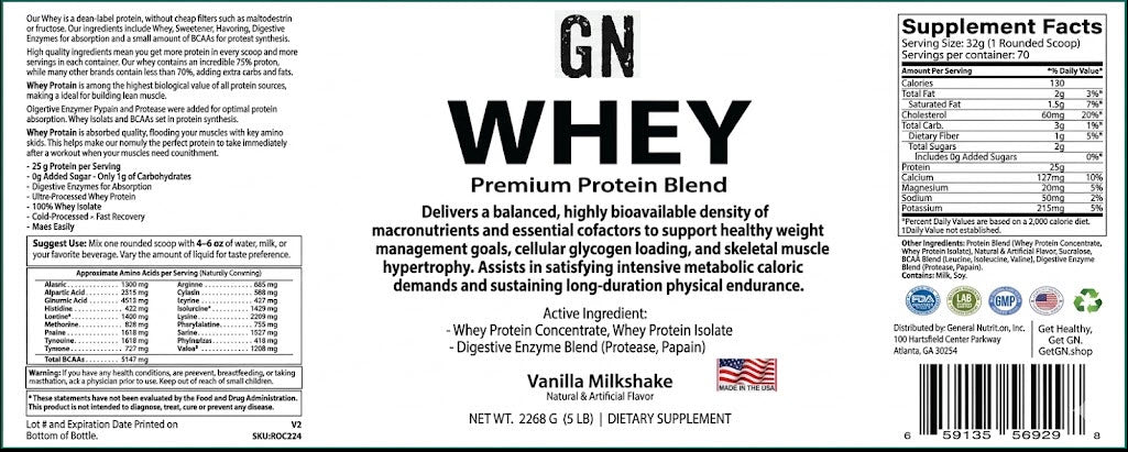 Label of a premium protein blend with supplement facts and branding information.