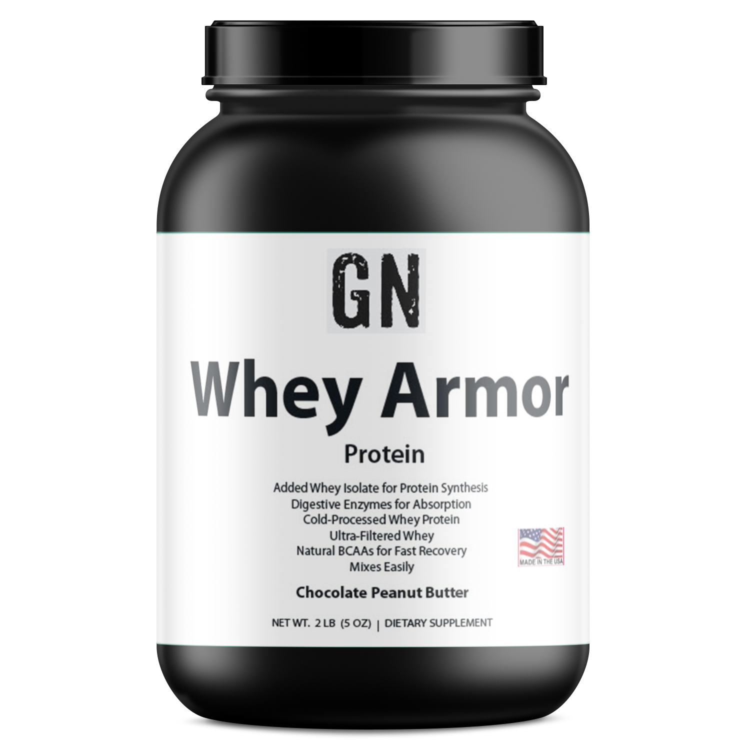 GN Whey Armor Protein powder container on a white background