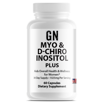 Supplement bottle labeled 'GN MYO & D-CHIRO INOSITOL PLUS' on a white background
