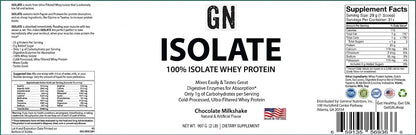 Isolate Whey Protein Chocolate Milkshake Supplement Label