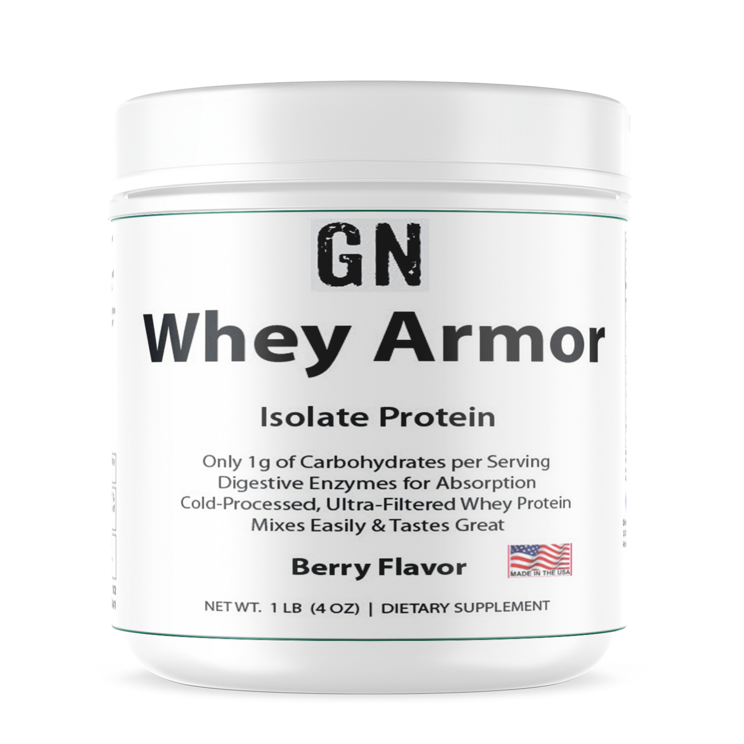 GN Whey Armor isolate protein powder container on a white background