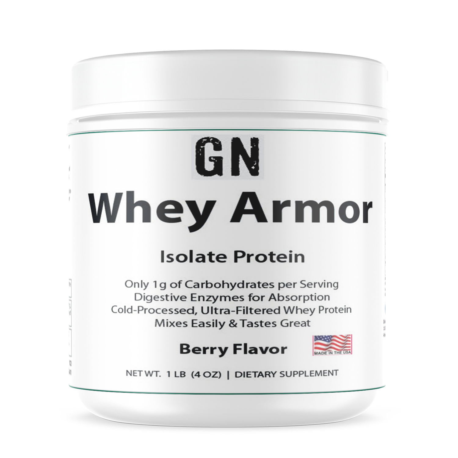 GN Whey Armor isolate protein powder container on a white background