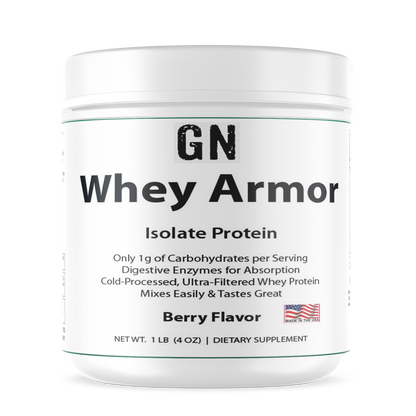 GN Whey Armor isolate protein powder container on a white background