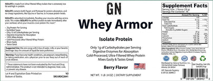 WHEY ARMOR Isolate Protein - 1lb Berry Flavor – 99.6% Purity | GetGN