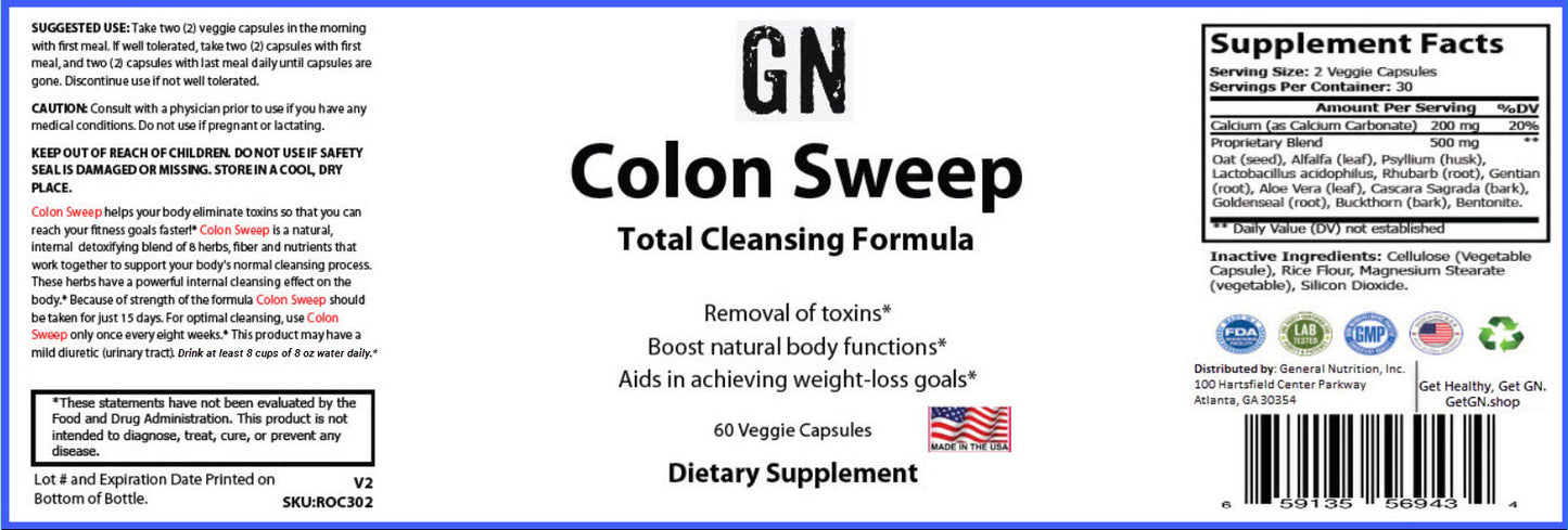 Supplement Label for Colon Sweep Total Cleansing Formula dietary supplement