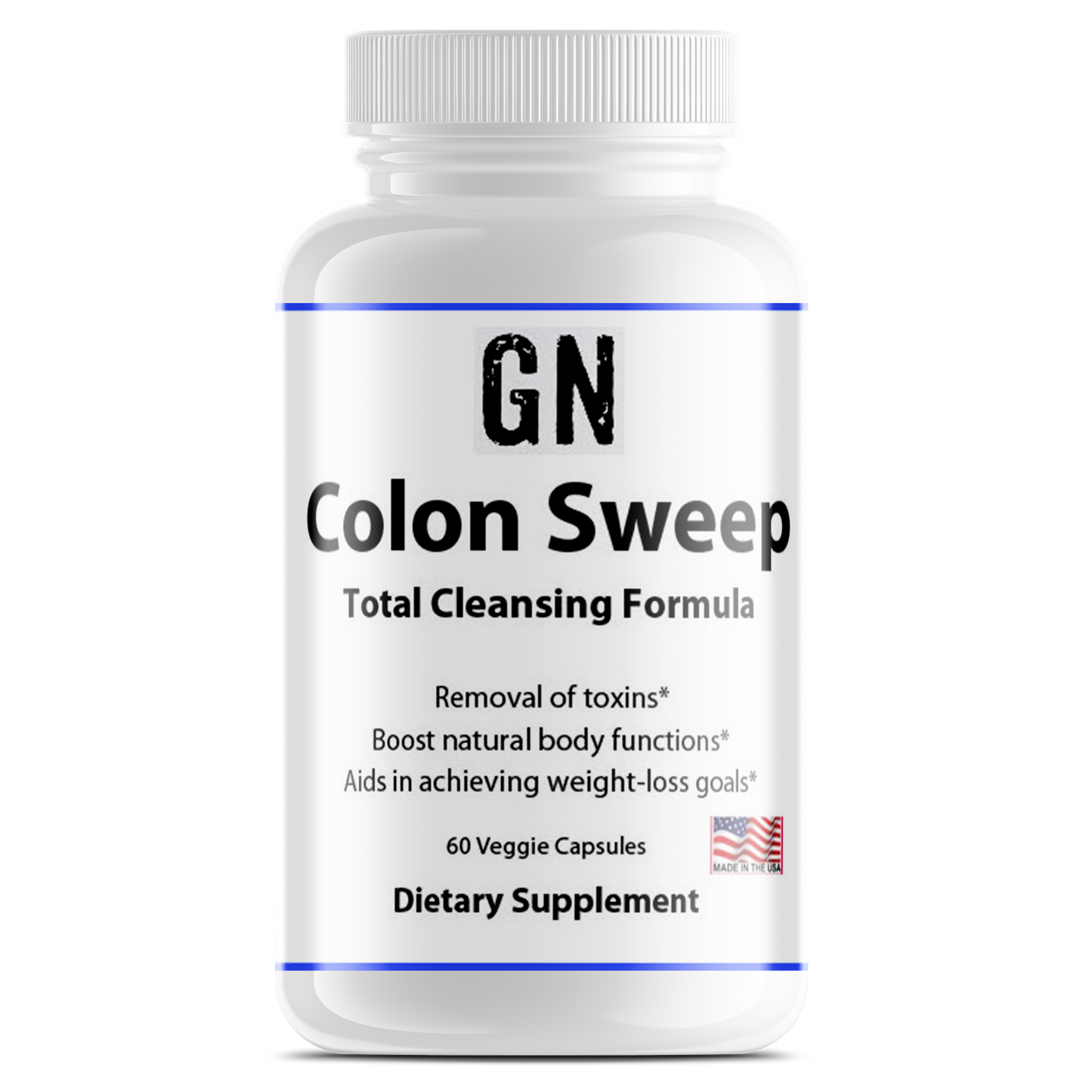 Supplement bottle labeled 'GN Colon Sweep' on a white background