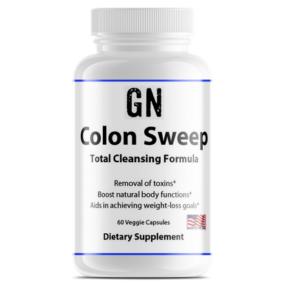 Supplement bottle labeled 'GN Colon Sweep' on a white background