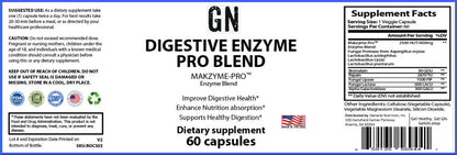Supplement label for GN Digestive Enzyme Pro Blend dietary supplement
