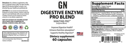 Supplement label for GN Digestive Enzyme Pro Blend with supplement facts and directions.